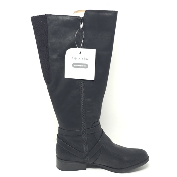LifeStride Xtrovert Black Wide Calf Riding Boots Water-Resistant - Picture 5 of 12